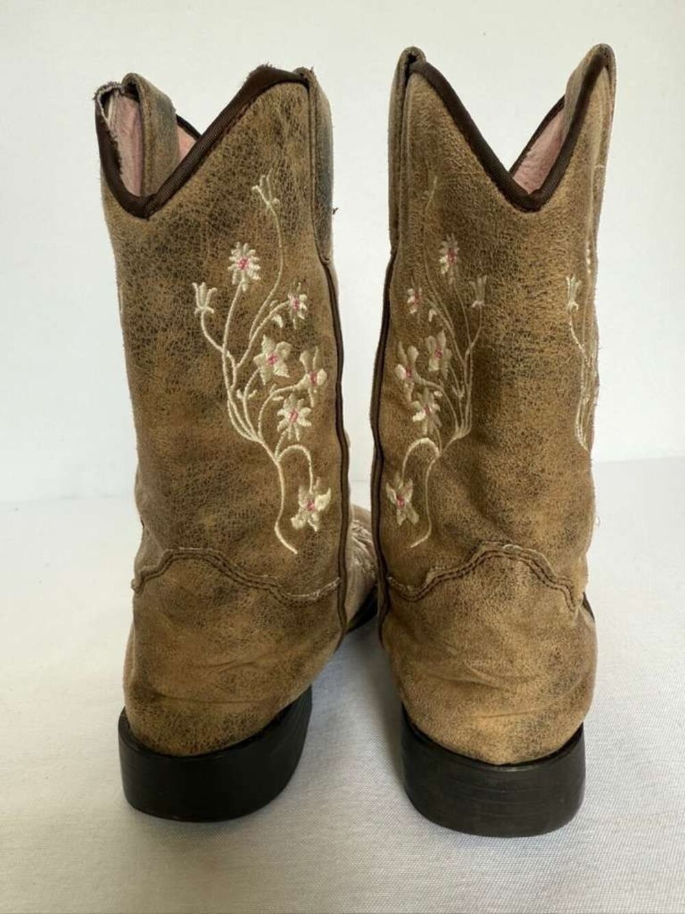 M&F Western Products Kids Cowboy Boots Brown Floral Embroidered Leather size 11 - Picture 3 of 9